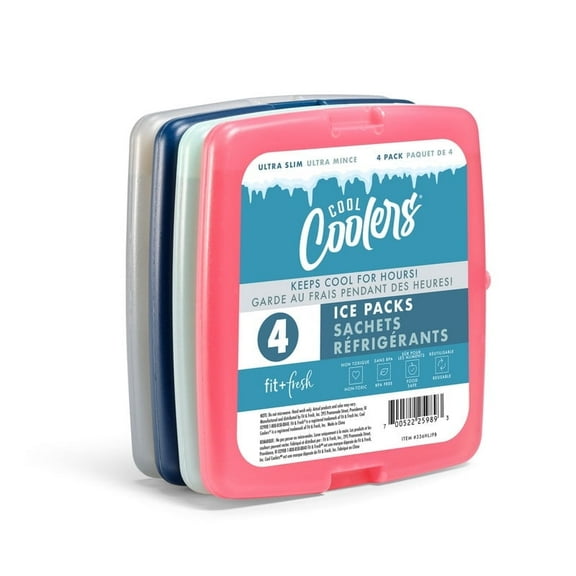 Cool Coolers by Fit Fresh Slim Reusable Ice Packs for Lunch Boxes or Coolers, Multicolor, 4pk.