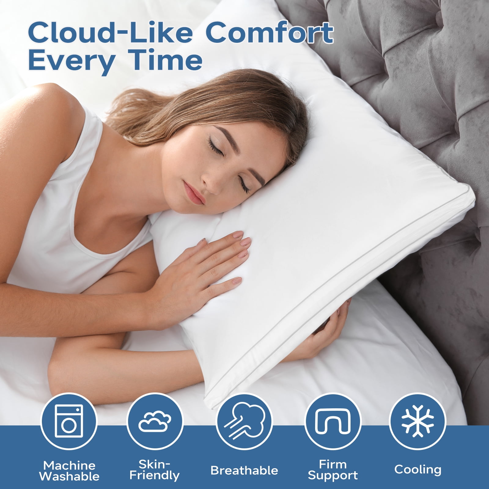 Pillows Queen Size Set of 2, Bed Pillows 2 Pack Hotel Quality, Gusseted Pillow for Back, Stomach or Side Sleepers, Double-Piping Seam Down Pillow