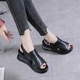 thumbnail image 3 of Womens Platform Wedge Sandals Cutout Open Toe Dress Sandal Ankle Buckle Strap Leather Sandals Summer Heeled Sandal, 3 of 5