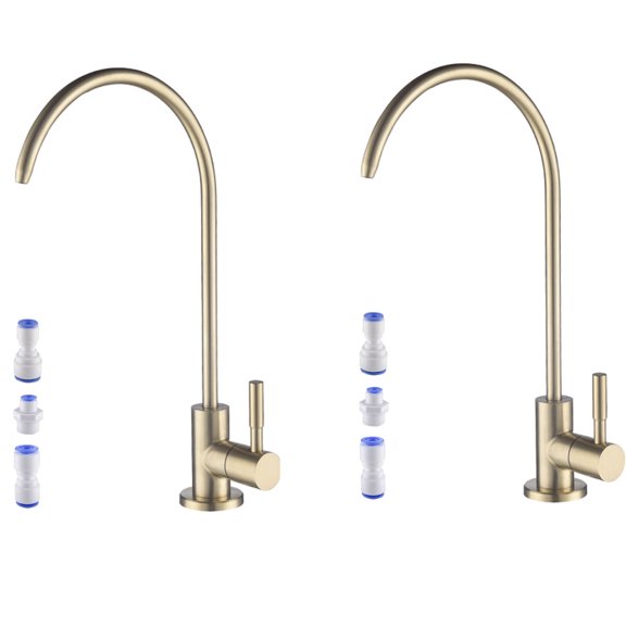 2 Pack Drinking Water Faucet Brushed Gold Kitchen Water Purifier Faucet for Non-Air Gap R.O. Water Filtration System