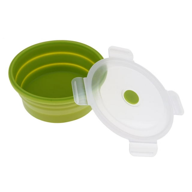Contenedores de almacenamiento de alimentos plegables con tapa hermética, almacenamiento plegable de silicona Verde Cola Cuencos de camping plegables