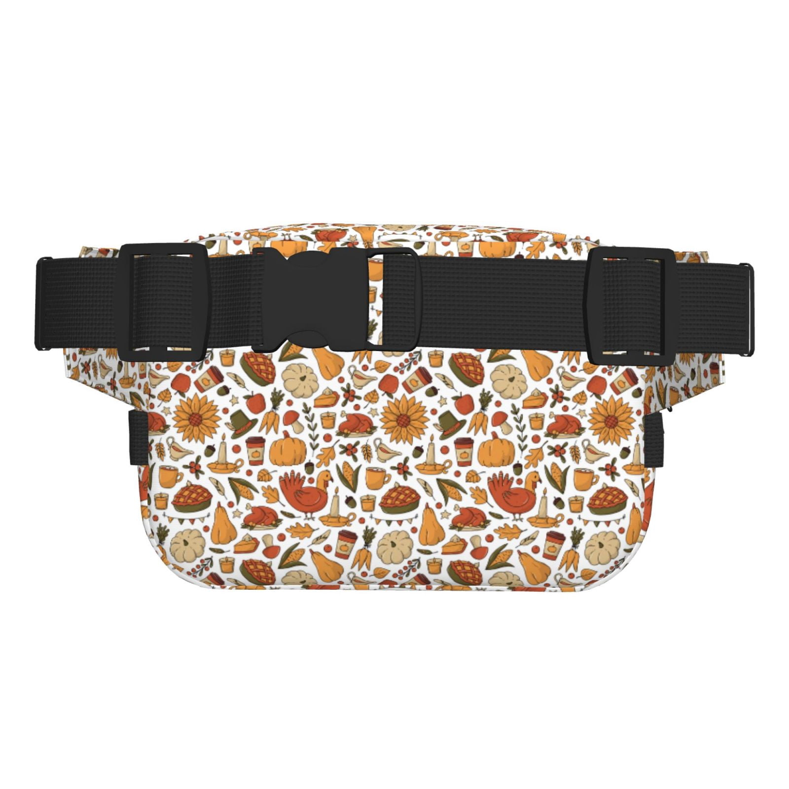 Picia Thanksgiving Food Print Square Double-Layer Waist Bag Mini Adjustable Waist Belt Bag Exercise Running Travel Hiking