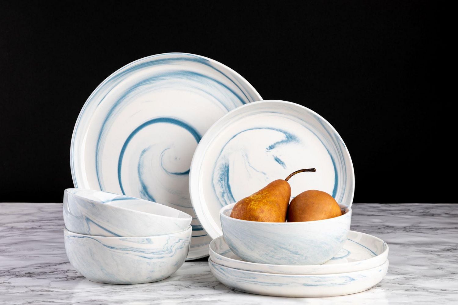 Thyme & Table Dinnerware Blue Marble Stoneware, 12 Piece Set