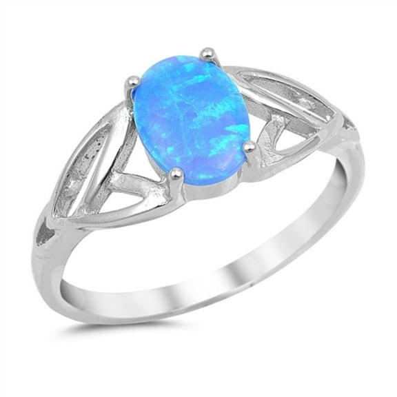 Wicca Blue Simulated Opal Oval Ring Sterling Silver Size 5
