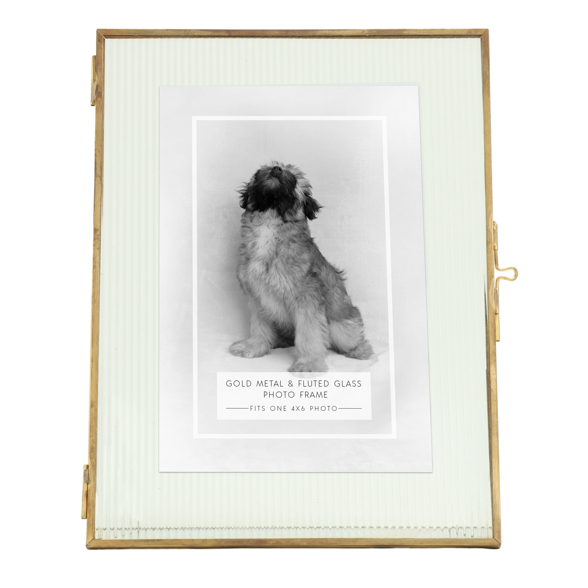 Home Decor Collection Sterling & Noble Home Brass Trimmed Fluted Glass Tabletop Picture Frame Fits up to a 5"x7" Photo
