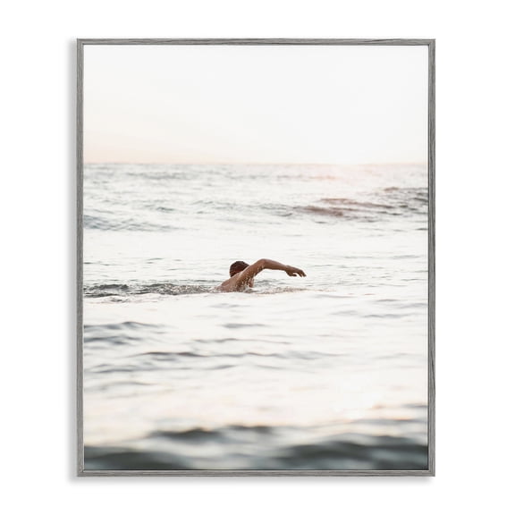 Stupell Industries Coastal Person Swimming in Sea Gray Framed Giclee Art, 16 x 20, by Lil' Rue