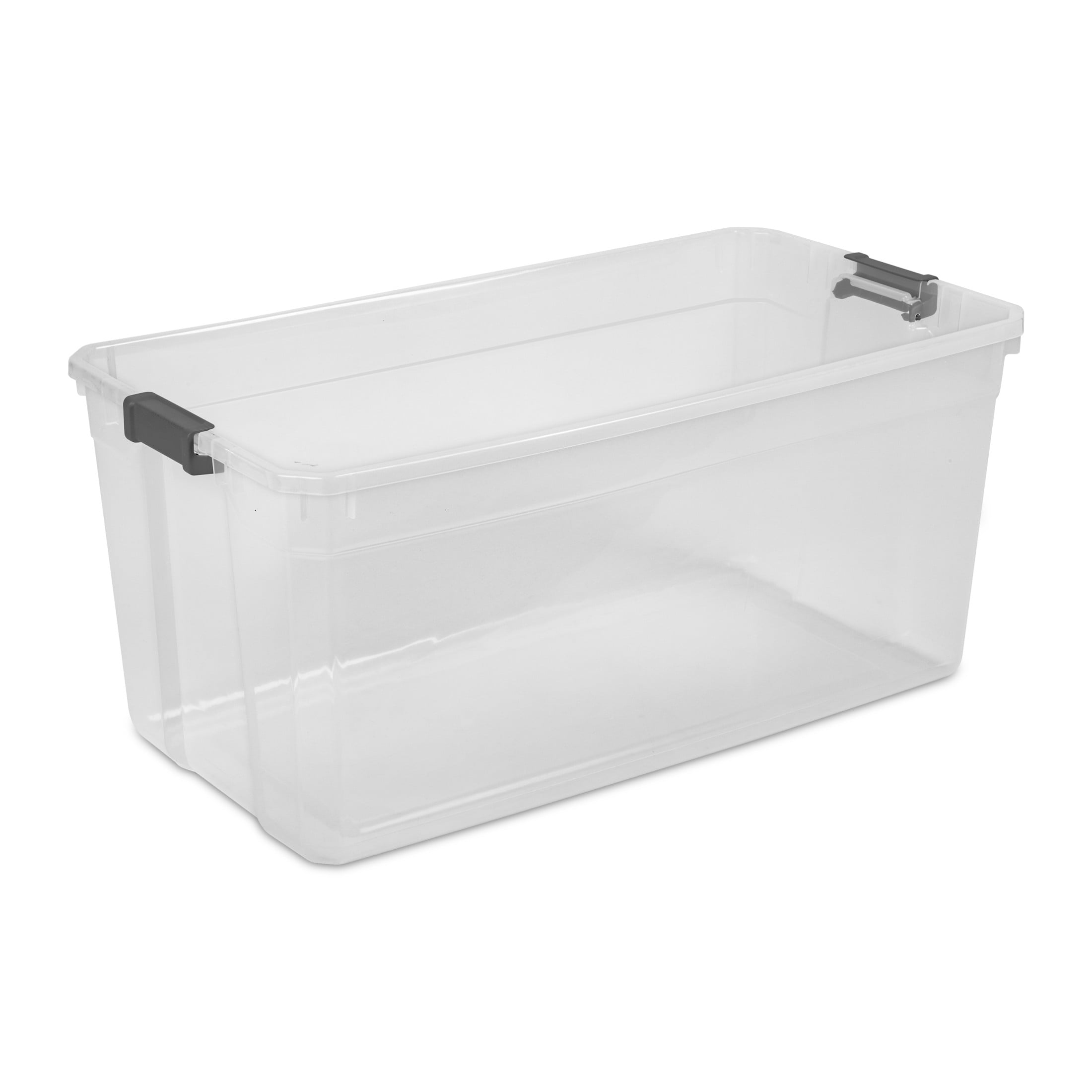 Sterilite Extra Large Storage Bin, 200 Quart Clear Plastic Storage Container with Latch Lid, Dark Gray, Pack of 3