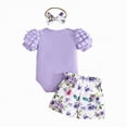 thumbnail image 4 of TOWED22 Newborn Baby Girl Outfit Letter Print Short Sleeve Bodysuit Romper Shirt Bloomers Shorts Set Summer Clothes(Purple,6-9 M), 4 of 6