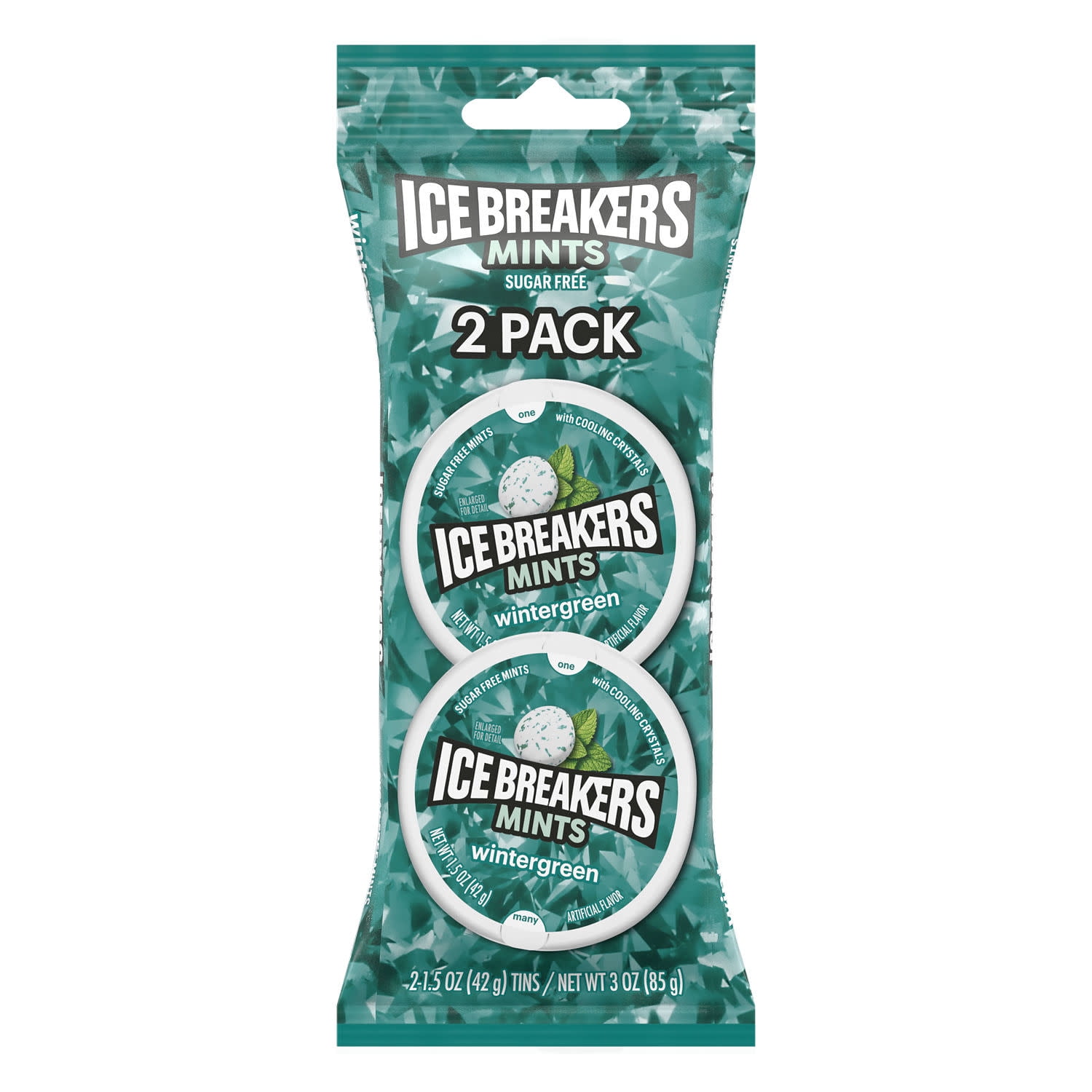 (2 pack) Ice Breakers Wintergreen Flavored Sugar Free Mints, Pucks 1.5 oz, 2 Count