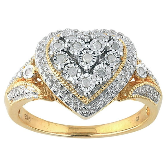 Brilliance Fine Jewelry 0.10ct (K I3) Round Diamond Cluster ring in Yellow Gold plated Sterling Silver
