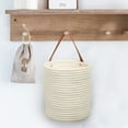 thumbnail image 6 of Clearance!Woven Storage Basket Decorative Natural Rope Basket Wooden Bead Decoration for Blankets,Toys,Clothes,Shoes,Plant Organizer Bin with Leather Handles Living Room Home Decor, Jute, 6 of 7