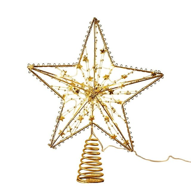 yuksok Christmas Tree Star Topper with LED Light Festival Office Christmas Ornament Golden