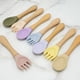 thumbnail image 3 of Cuchara de silicona de grado alimenticio Juego de tenedores Cuchara para comer para bebés Cuchara de silicona con mango de madera para niños Vajilla de alimentos complementarios, 3 of 5