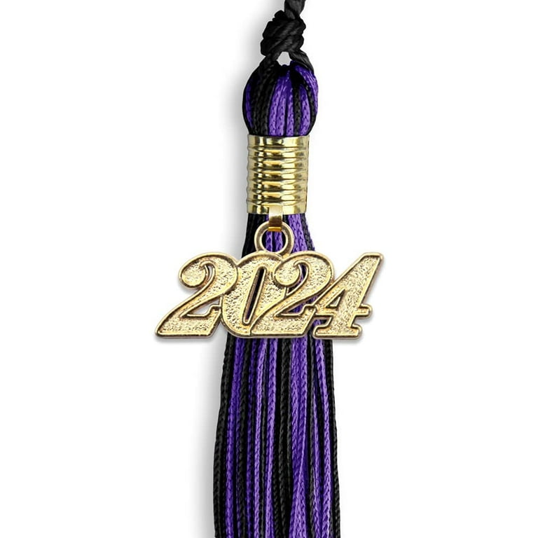 Endea Graduation Mixed Triple Color Tassel with Gold Date Drop  (Black/Purple/Gold, 2024) 