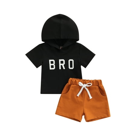 

CenturyX 0-24 Months Baby Boys Summer Shorts Clothes Letter Print Short Sleeve Hoodie T-shirt Tops and Stretch Casual Shorts Set Black 12-18 Months