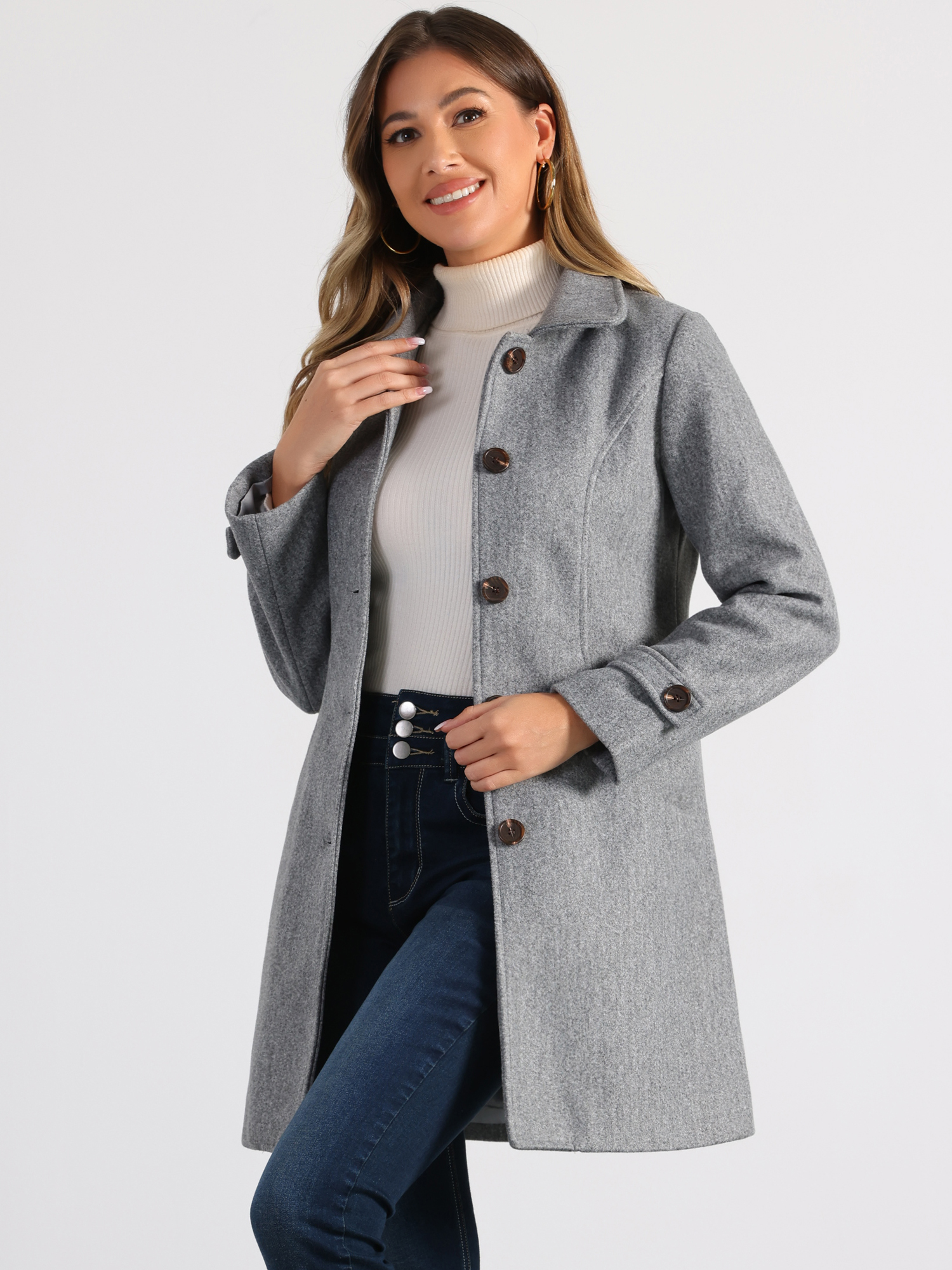 DARING DIVA Women's Peter Pan Collar Winter Outwear Trench Pea Coats Gray S