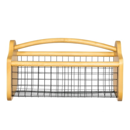 Gardenised Vintage Harvest Basket Pine Wood & Metal Mesh Wire Design Wooden Frame with Curved Handle for Fruits Vegetables Kitchen Organization Decorative Storage Home Décor & Garden Display