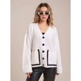 thumbnail image 2 of Women Chunky Knit Cardigan Sweater Long Sleeve V Neck Button Up Cardigan with Pocket for Fall and Winter White XL, 2 of 8