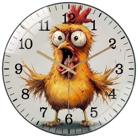 Round Glass Wall Clock, Fun Rooster Wreath Glass Wall Clock, Cute Rooster Wreath Glass Wall Clock for Homes, Bars, Offices, Man Caves, Garages, And Living Rooms. Also Makes
