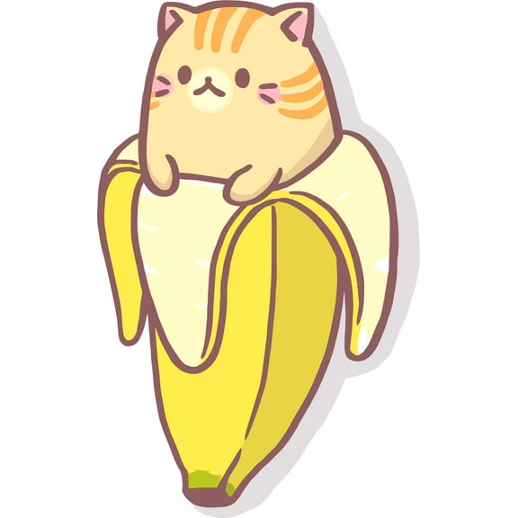 Funny Banana with Cat Cats Kitten Wall Decals for Bedroom or Window Bananas Fruit Smile Face Happy Children Baby Vinyls Design Kids Kid Vinyl Art Decor Decal Walls Sticker Rooms Size (40x20 inch)