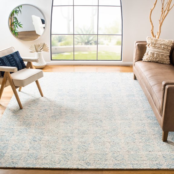 SAFAVIEH Abstract Qendro Geometric Area Rug, Ivory/Light Blue, 9' x 12'