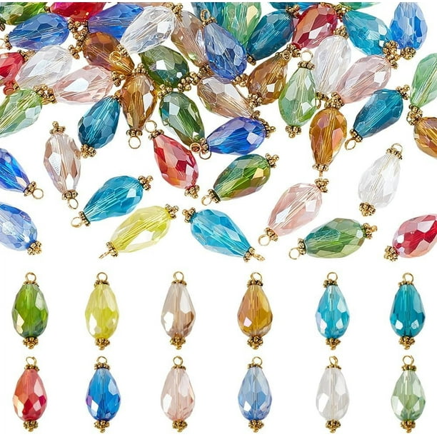 120 dijes de lágrima facetados, 12 colores, colgantes de cristal en forma de lágrima, cuentas con forma de gota de agua.