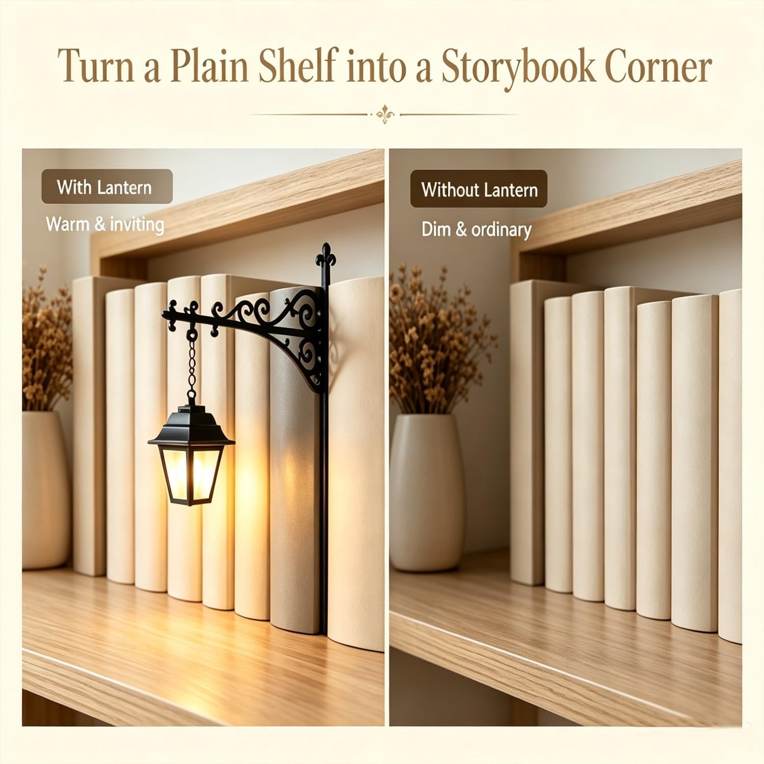 3 Pack Library Lantern Bookshelf Lamp – Vintage Bookend Decor with Warm LED Light, Reading Shelf Light for Home Library, Study Room, Book Lover Gift