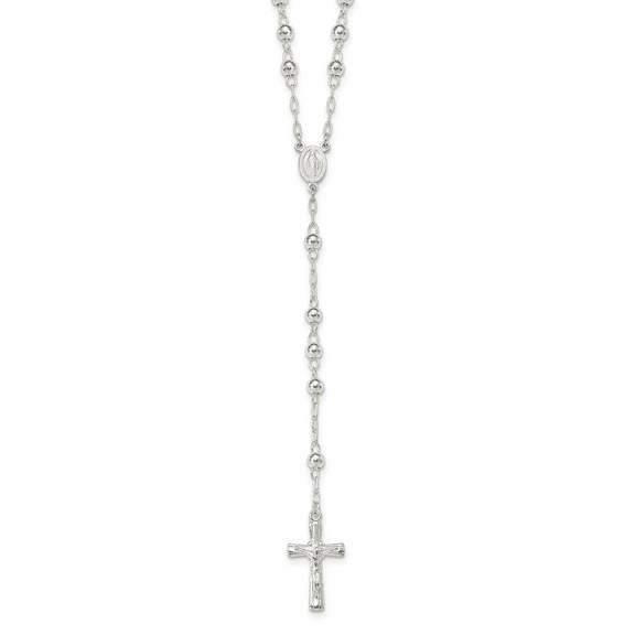 925 Sterling Silver Polished Rosary Necklace