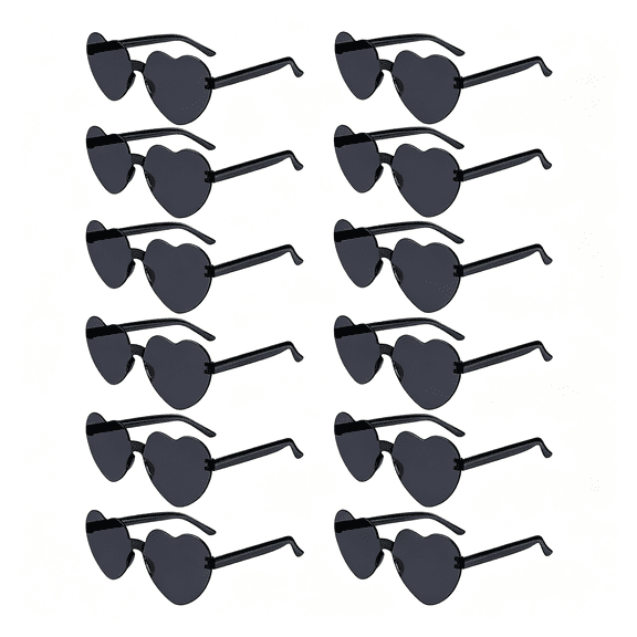 HBMYN 12 Pairs Black Rimless Heart Shaped Sunglasses for Women - Candy Heart Glasses for Party Favors Rimless Black heart sunglasses