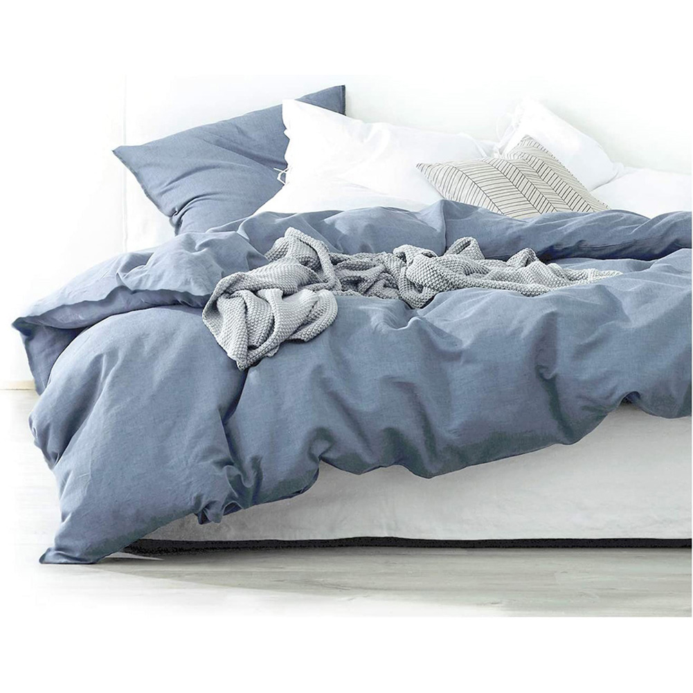 Washed Cotton Chambray Duvet Cover Solid Color Casual Modern Style