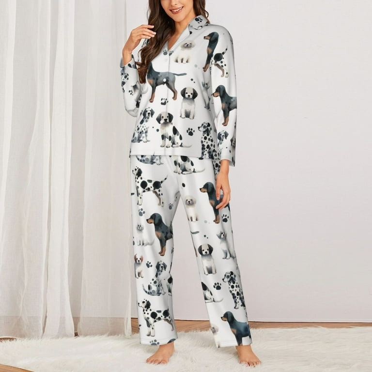 Pajamas for Women Set funny Cute Dog Dalmatian Soft Comfy Long