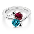 thumbnail image 2 of Gem Stone King 1.95 Ct Heart Shape London Blue Topaz Created Ruby 10K White Gold Diamond Accent Ring (Size 8), 2 of 3