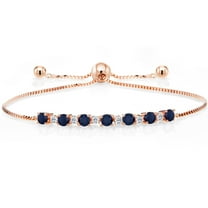 Gem Stone King 18K Rose Gold Plated Silver Round Blue Sapphire and White Topaz Tennis Bracelet for Women (1.34 Cttw, Gemstone Birthstone, Fully Adjustable up to 9 inch)