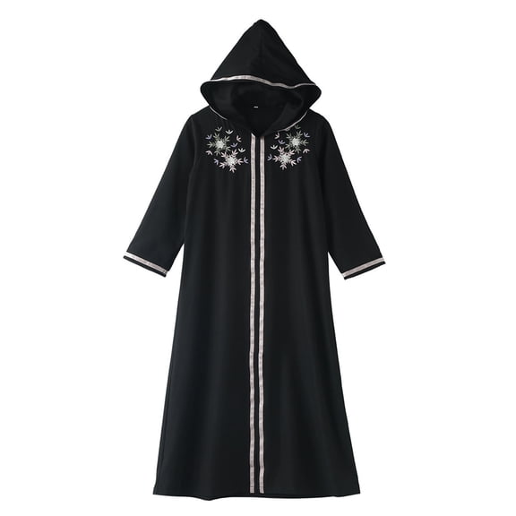 Mercatoo Girls Muslim Abaya Embroidery Hooded Long Sleeve Islami1 Ramadan Prayer Dress Kids Elegant Full Length Kaftan Robes