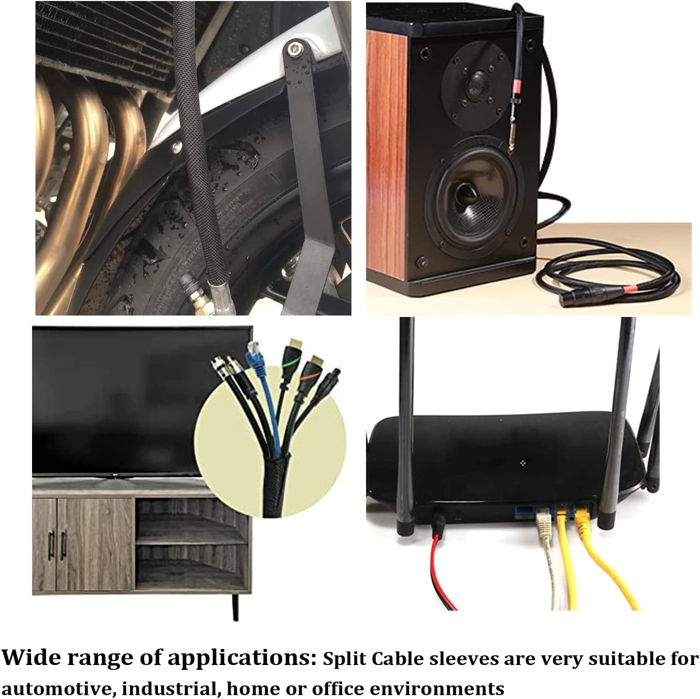 Black Braided Cable Management Sleeves Wire Loom Tubing Cord Protector Self-Wrapping