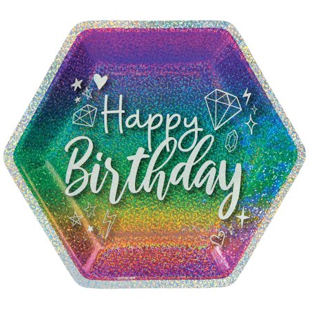 Sparkle Birthday Prismatic Large Hexagon Paper Plates (8ct)