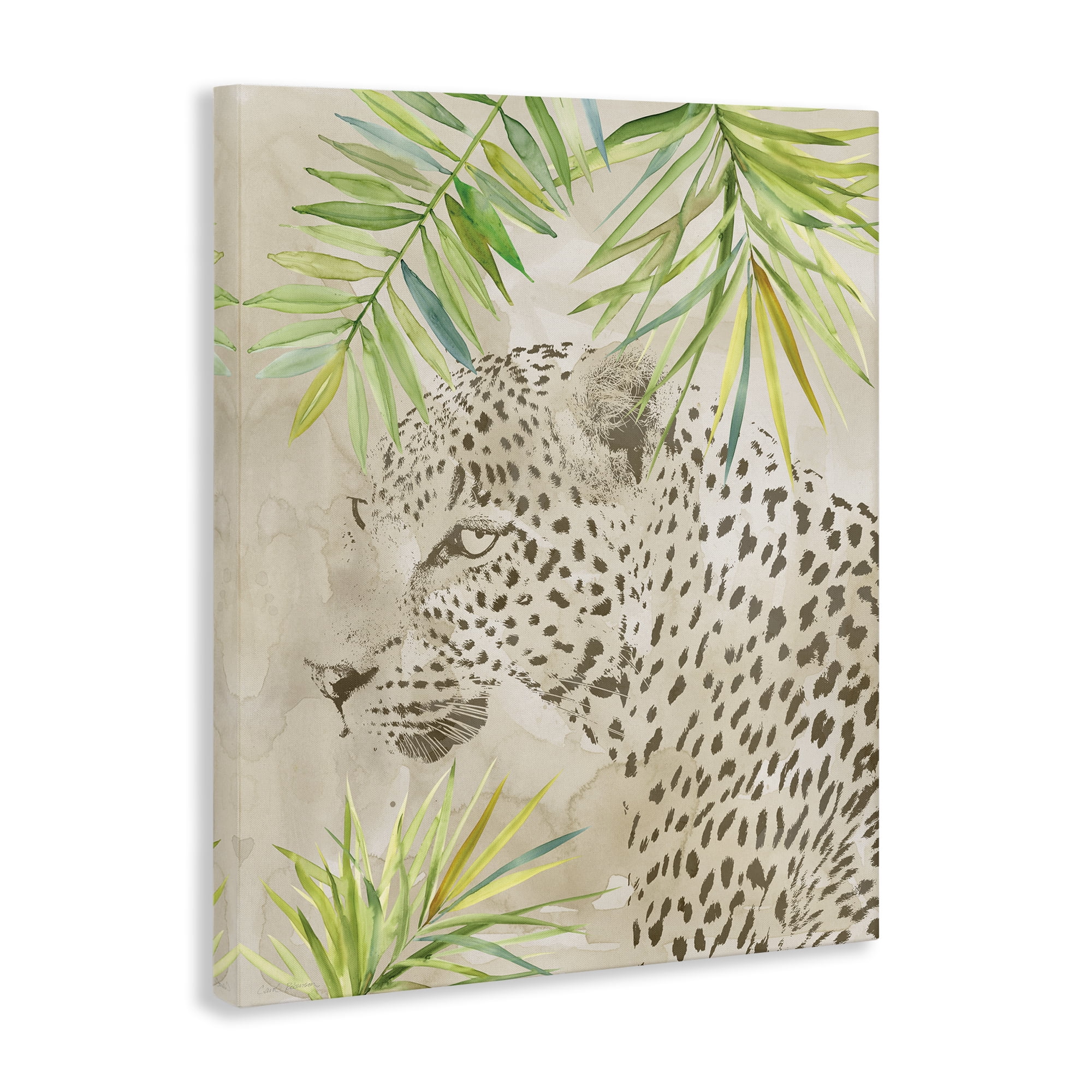 Stupell Industries Leopard Impression & Palms Animals Painting Wrapped Canvas Art Print Wall Art, 16 x 20