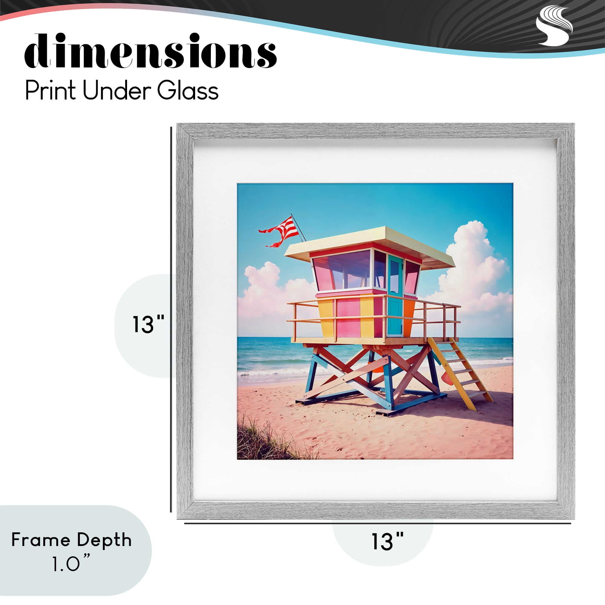 Stupell Industries Colorful Sunny Beach Tower Gray Framed Print Under Glass, design by Creative Studio