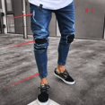 thumbnail image 4 of Men Slim Biker Denim Jeans Skinny Frayed Pants Distressed Rip Troursers Zipper I, 4 of 5