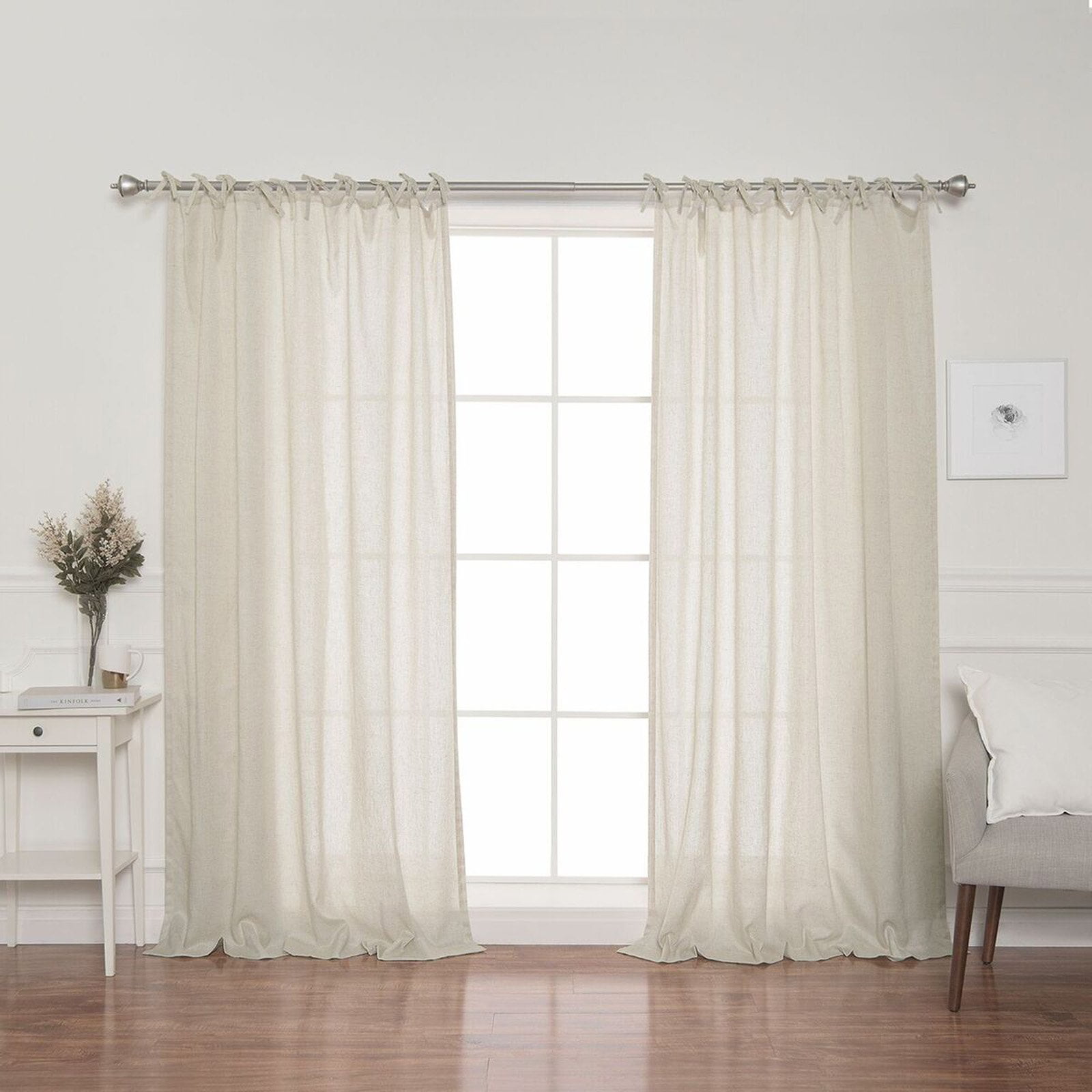 Best Home Fashion Faux Linen Tie Top Curtains