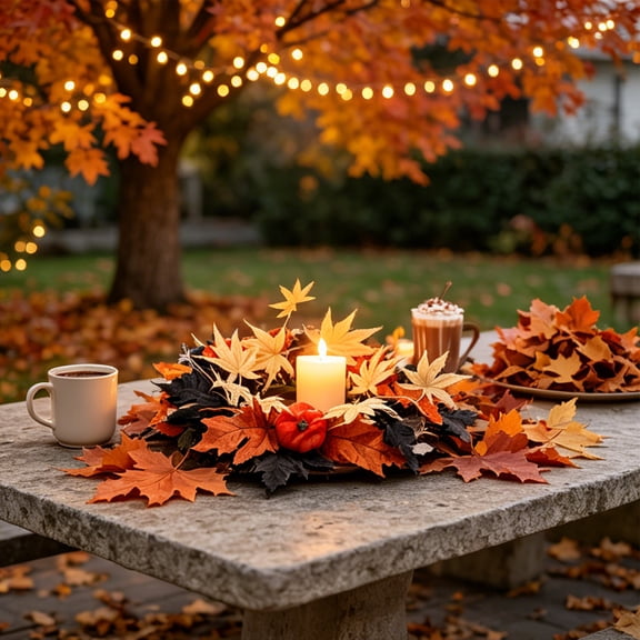 Assorted Fall Artificial Pumpkin Maple Leaf Candle Ring, Mini Rustic Harvest Candle Wreath, 3 Styles Tabletop Small Wreath, Decorative Candle Ring for Thanksgiving Halloween Table Mantel Decor