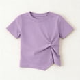 thumbnail image 5 of AINIYS Girls Short Sleeve Tee Knot Hem Round Neck Pullover Soft Stretch Casual Daily Vacation Wear Purple 3-4Years, 5 of 6