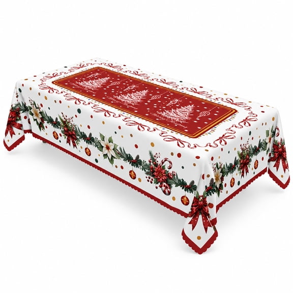 Aurorax Christmas Decorations Outdoor,Holiday Table Cover for Party Rectangle Waterproof Printed Washable Winter Decorations for Home Red