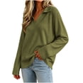 thumbnail image 2 of XRoczxe Women's V Neck Ribbed Knit Pullover Sweater, Long Sleeve Collared Casual Top, Soft Stretchy Tunic Shirt for Fall Winter Daily Office Wear, 2 of 7
