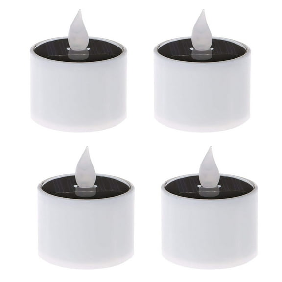 PATKAW 4pcs LED Solar Candle Light Waterproof Yellow Flicker Flameless Candle Solar Energy Candle for Home Yard Decor (White)