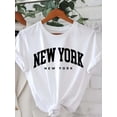 thumbnail image 1 of New York Letter Print Crew Neck T-Shirt, Casual Short Sleeve Top For Spring & Summer, Women's Clothing, 1 of 4