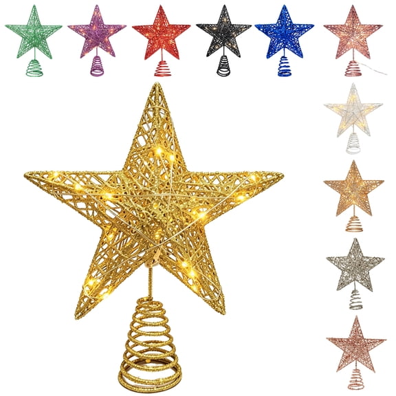 XHJRI Iron Christmas Tree Star Topper, Glittering Hollow Star Tree Topper for Christmas Tree Decoration