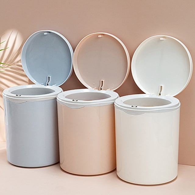 Papelera de sobremesa con un mini cubo de basura de plástico | Cesta de almacenamiento multifuncional compacta para oficina en casa, salón, escritorio dormitorio | 18x14cm, Azul Beige Blanco