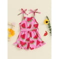 thumbnail image 4 of Musuos Little Girl Summer Jumpsuit 1-5 Years Sleeveless Tie Strap Watermelon Print Romper Shorts with Belted Toddler Playsuit, 4 of 9