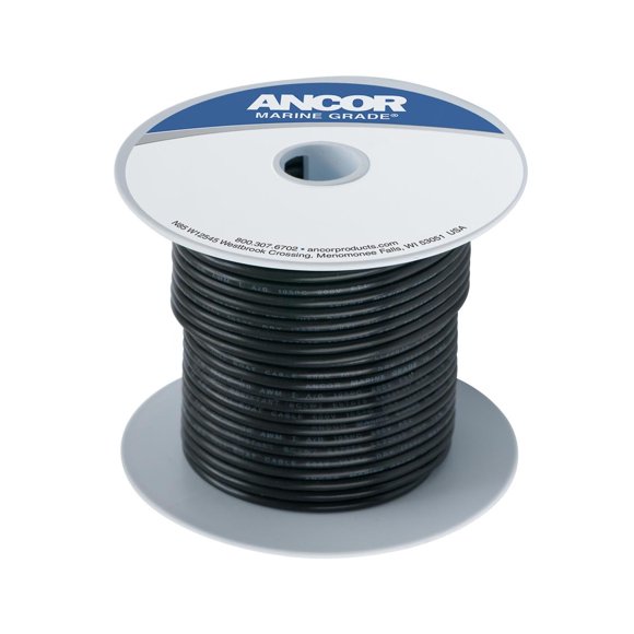 Ancor Primary Wire 112002 Marine Grade; Stranded Conductor; 6 Gauge; Black; 25 Feet Spool; Tinned Copper Conductor/PVC Insulation; UL/CSA/ABYC/US Coast Guard Certified